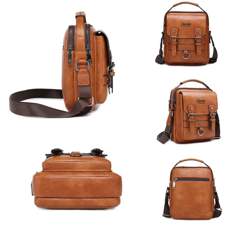 JEEP BULUO Multi-Function Business Handbag for Men – Large Capacity Leather Messenger Shoulder & Crossbody Bag
