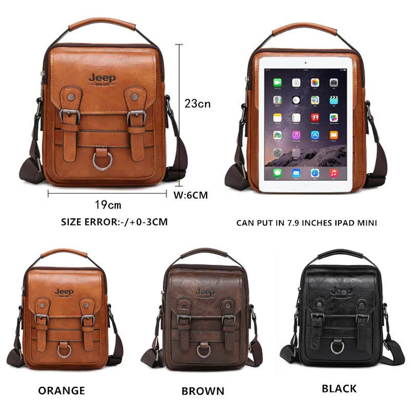 JEEP BULUO Multi-Function Business Handbag for Men – Large Capacity Leather Messenger Shoulder & Crossbody Bag