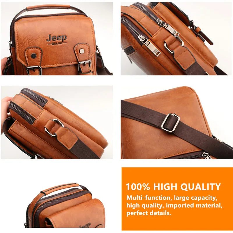 JEEP BULUO Multi-Function Business Handbag for Men – Large Capacity Leather Messenger Shoulder & Crossbody Bag