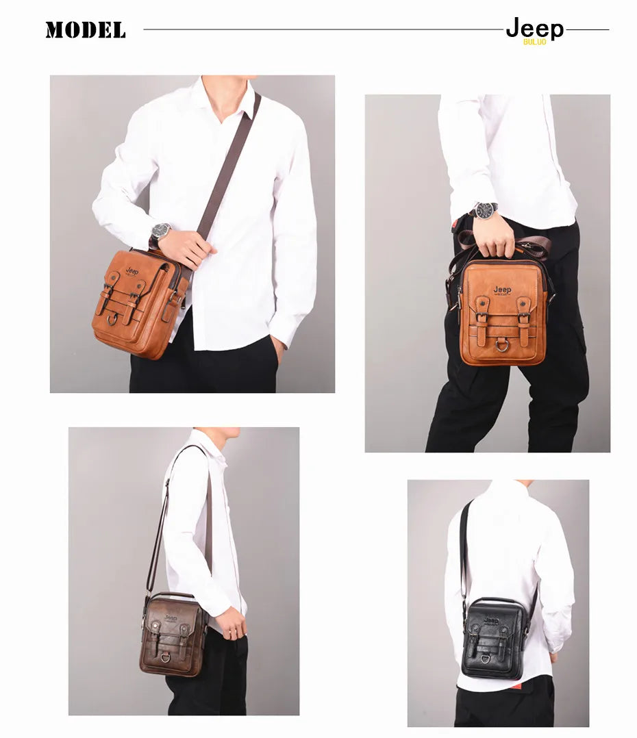 JEEP BULUO Multi-Function Business Handbag for Men – Large Capacity Leather Messenger Shoulder & Crossbody Bag