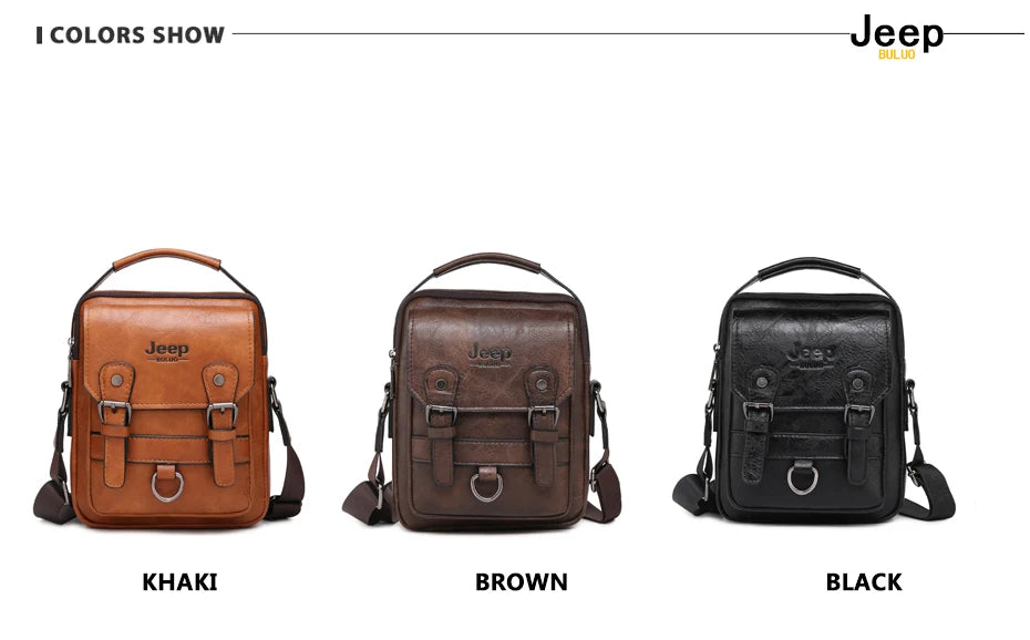 JEEP BULUO Multi-Function Business Handbag for Men – Large Capacity Leather Messenger Shoulder & Crossbody Bag