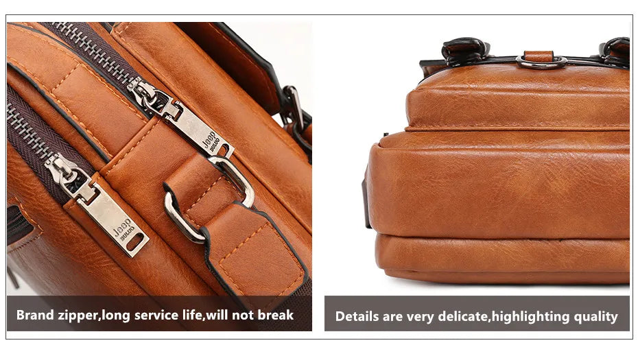 JEEP BULUO Multi-Function Business Handbag for Men – Large Capacity Leather Messenger Shoulder & Crossbody Bag