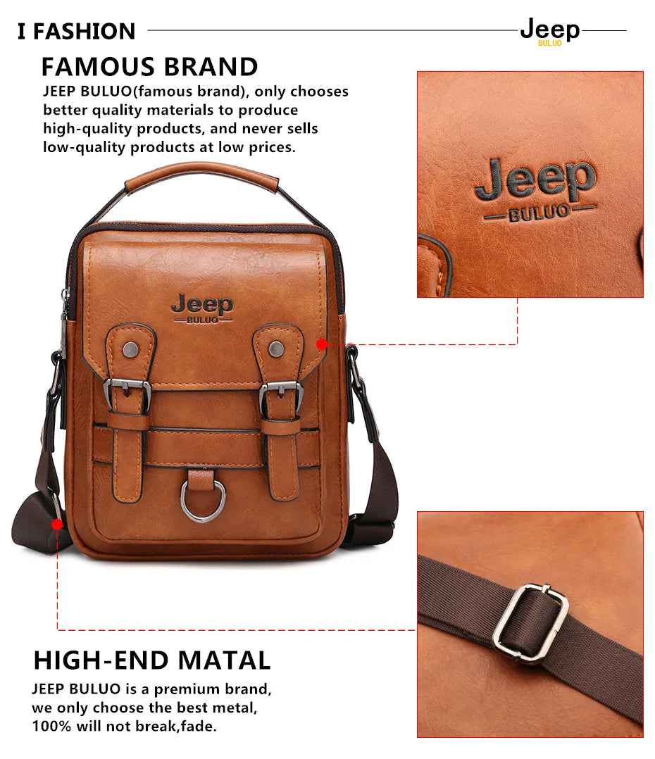 JEEP BULUO Multi-Function Business Handbag for Men – Large Capacity Leather Messenger Shoulder & Crossbody Bag