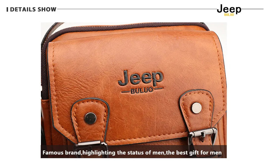 JEEP BULUO Multi-Function Business Handbag for Men – Large Capacity Leather Messenger Shoulder & Crossbody Bag
