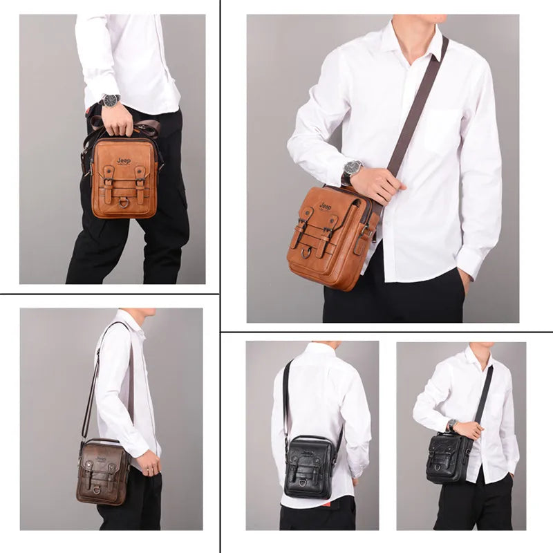 JEEP BULUO Multi-Function Business Handbag for Men – Large Capacity Leather Messenger Shoulder & Crossbody Bag