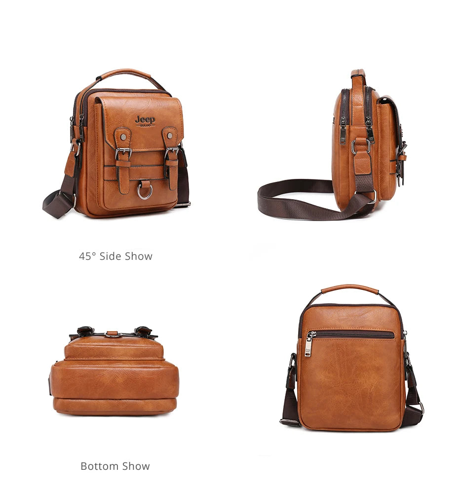 JEEP BULUO Multi-Function Business Handbag for Men – Large Capacity Leather Messenger Shoulder & Crossbody Bag