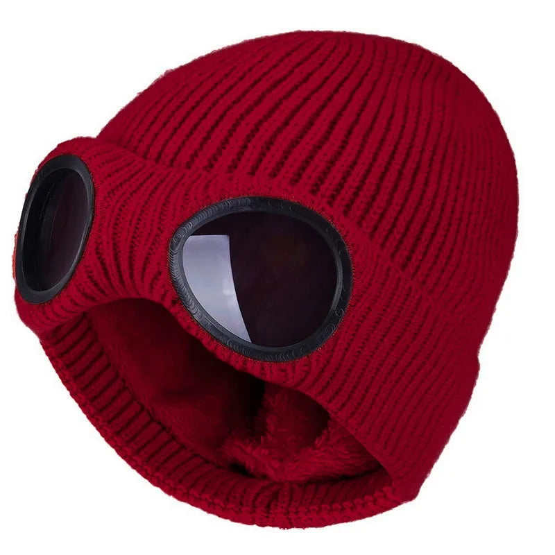 Men Women Winter Plus Plush Thicker Warmer Bonnet Ladies Casual Cap Acrylic Knitted Warm Goggles Hats Skullies Beanies R82