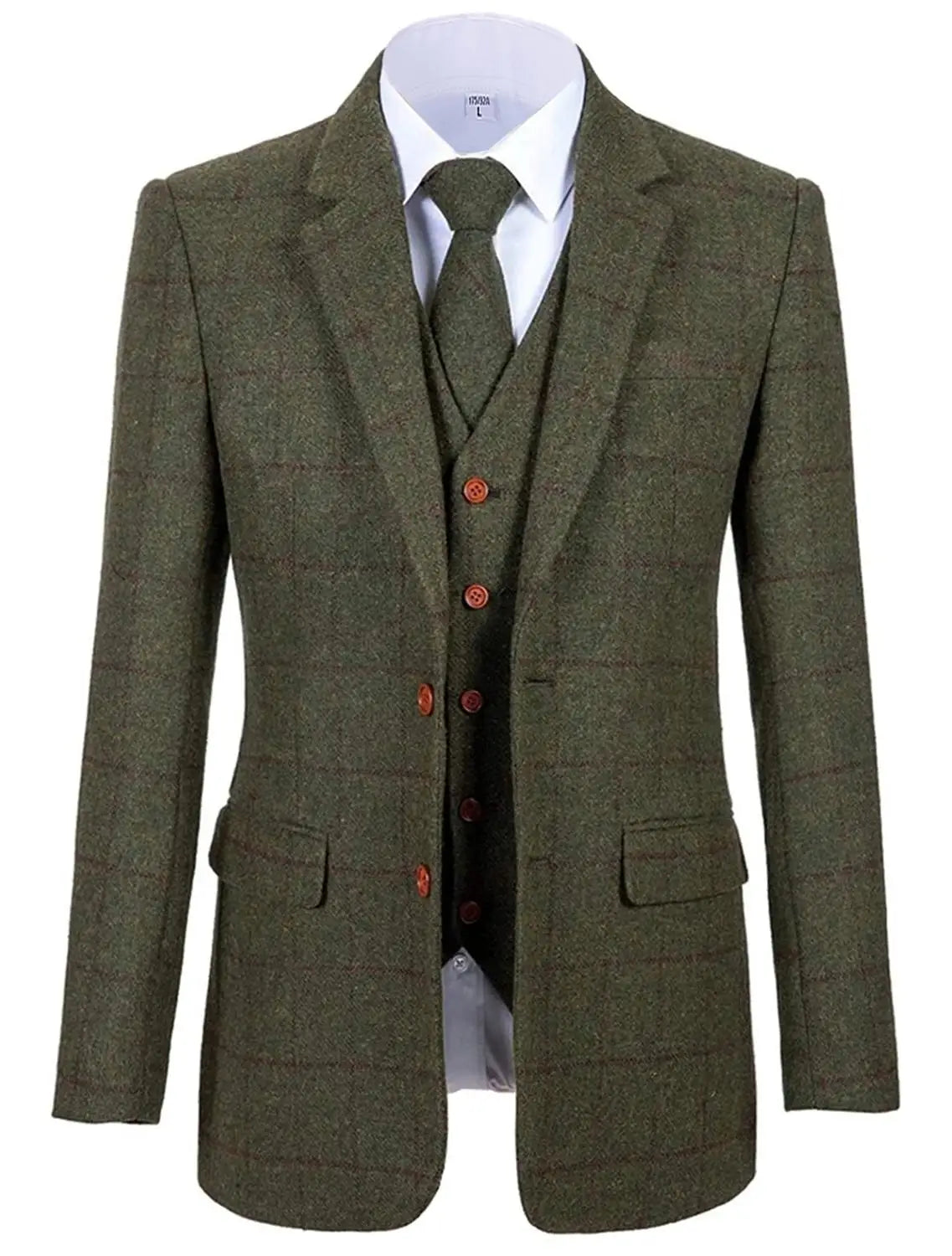 Men's 3 Piece Suits Bussiness Formal Notch Lapel Groomsmen Woolen Plaid Tuxedos for Party Activities Wedding (Blazer+Vest+Pant)