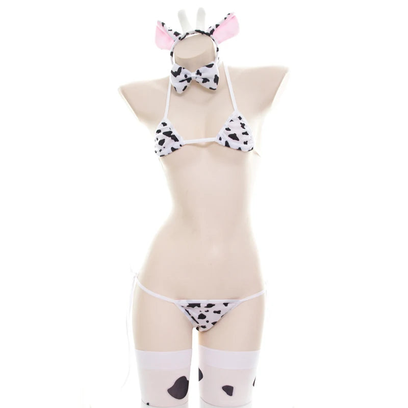 Women’s Kawaii Cow Maid Swimsuit Cosplay Set