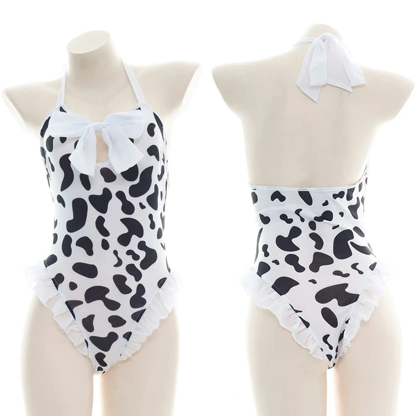 Women’s Kawaii Cow Maid Swimsuit Cosplay Set
