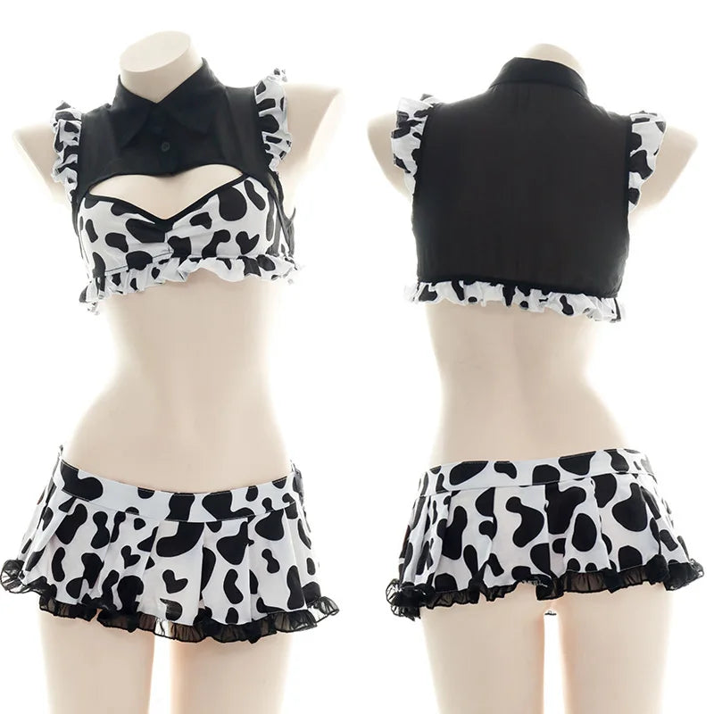 Women’s Kawaii Cow Maid Swimsuit Cosplay Set