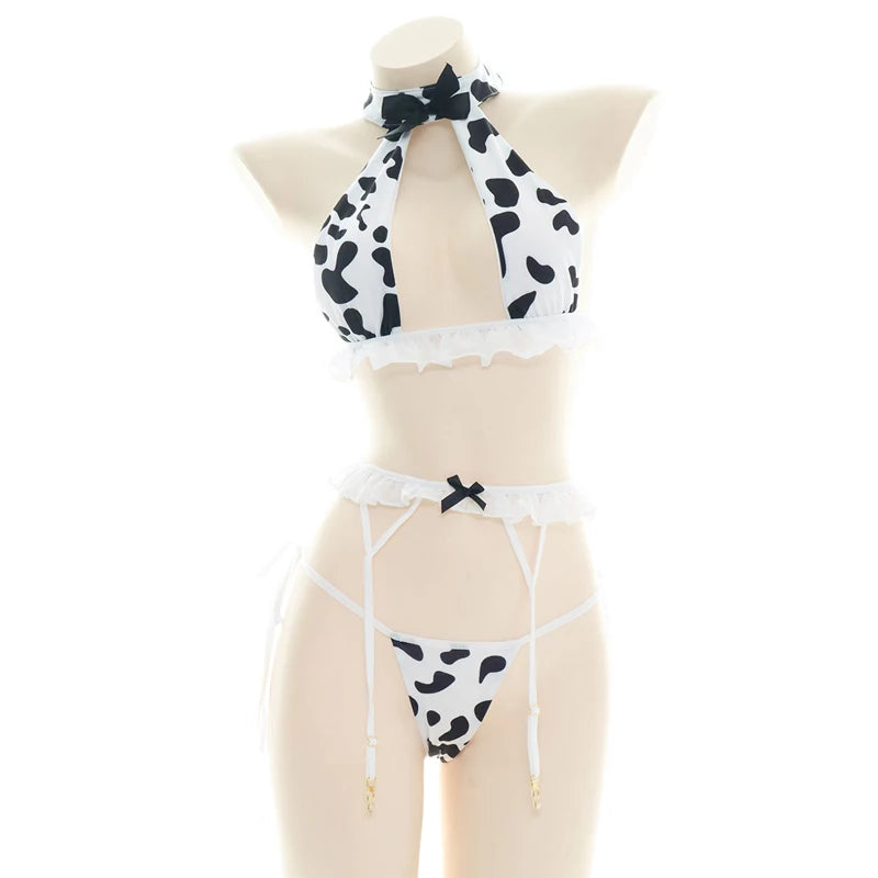 Women’s Kawaii Cow Maid Swimsuit Cosplay Set