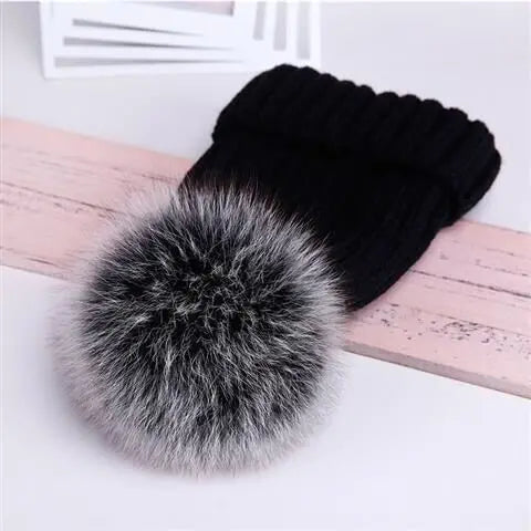 2025 New natural fur pom pom hat fashion winter hat for girl women warm beanies High quality fox fur hat
