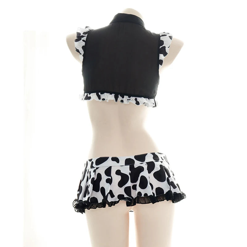 Women’s Kawaii Cow Maid Swimsuit Cosplay Set