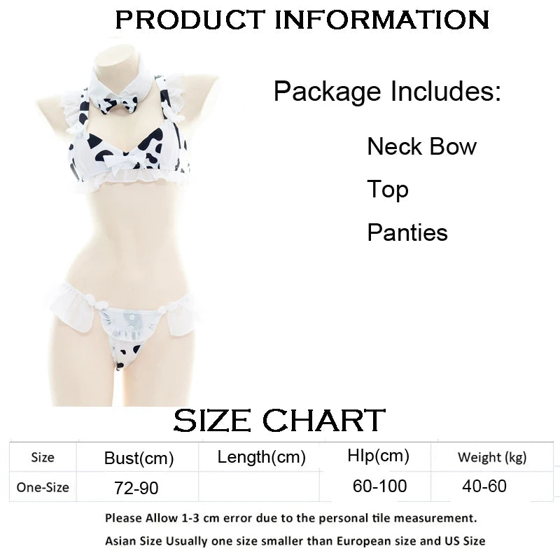 Women’s Kawaii Cow Maid Swimsuit Cosplay Set