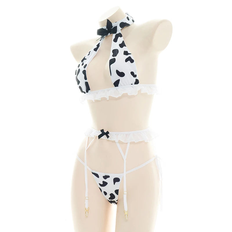 Women’s Kawaii Cow Maid Swimsuit Cosplay Set