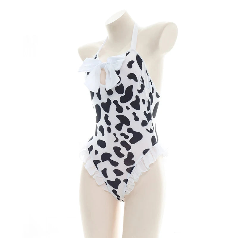 Women’s Kawaii Cow Maid Swimsuit Cosplay Set