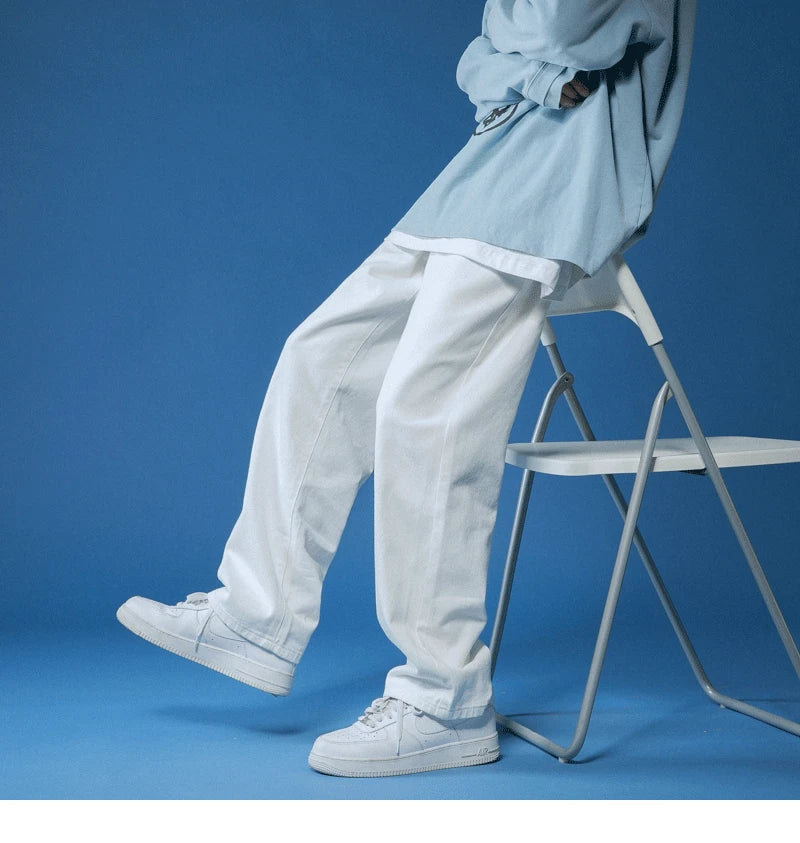 Straight Jeans men white Loose unisex Denim Trousers Trend Neutral Jeans Men baggy Casual Solid  Man Women Pants Hip Hop jeans