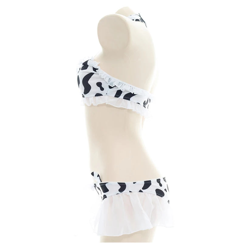 Women’s Kawaii Cow Maid Swimsuit Cosplay Set
