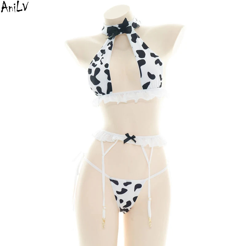 Women’s Kawaii Cow Maid Swimsuit Cosplay Set