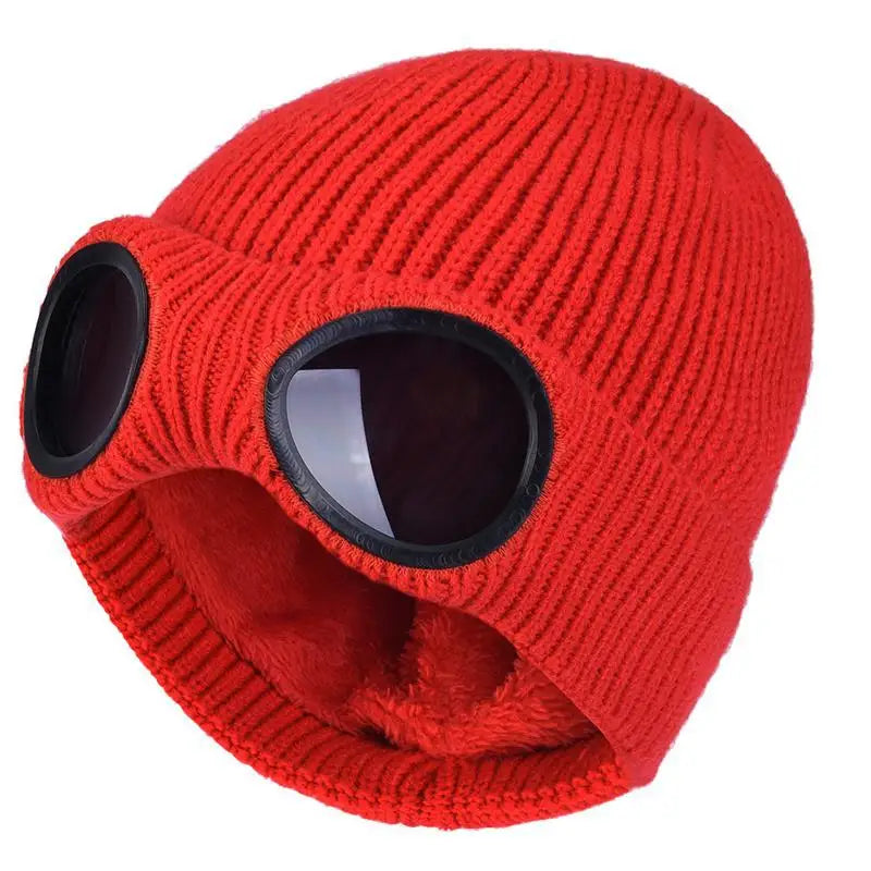 Men Women Winter Plus Plush Thicker Warmer Bonnet Ladies Casual Cap Acrylic Knitted Warm Goggles Hats Skullies Beanies R82