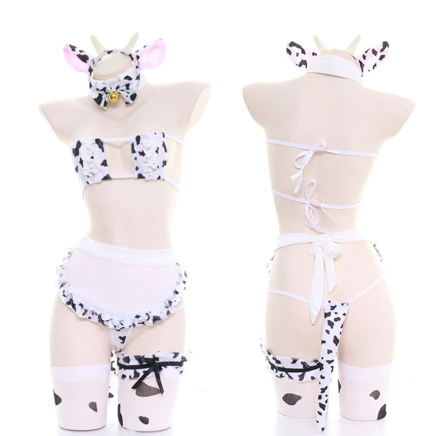 Women’s Kawaii Cow Maid Swimsuit Cosplay Set