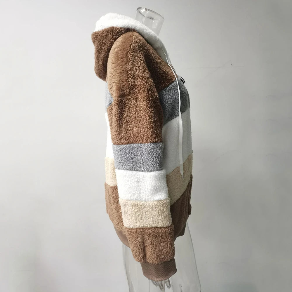 Women's Hooded Plaid Patchwork Winter Jacket