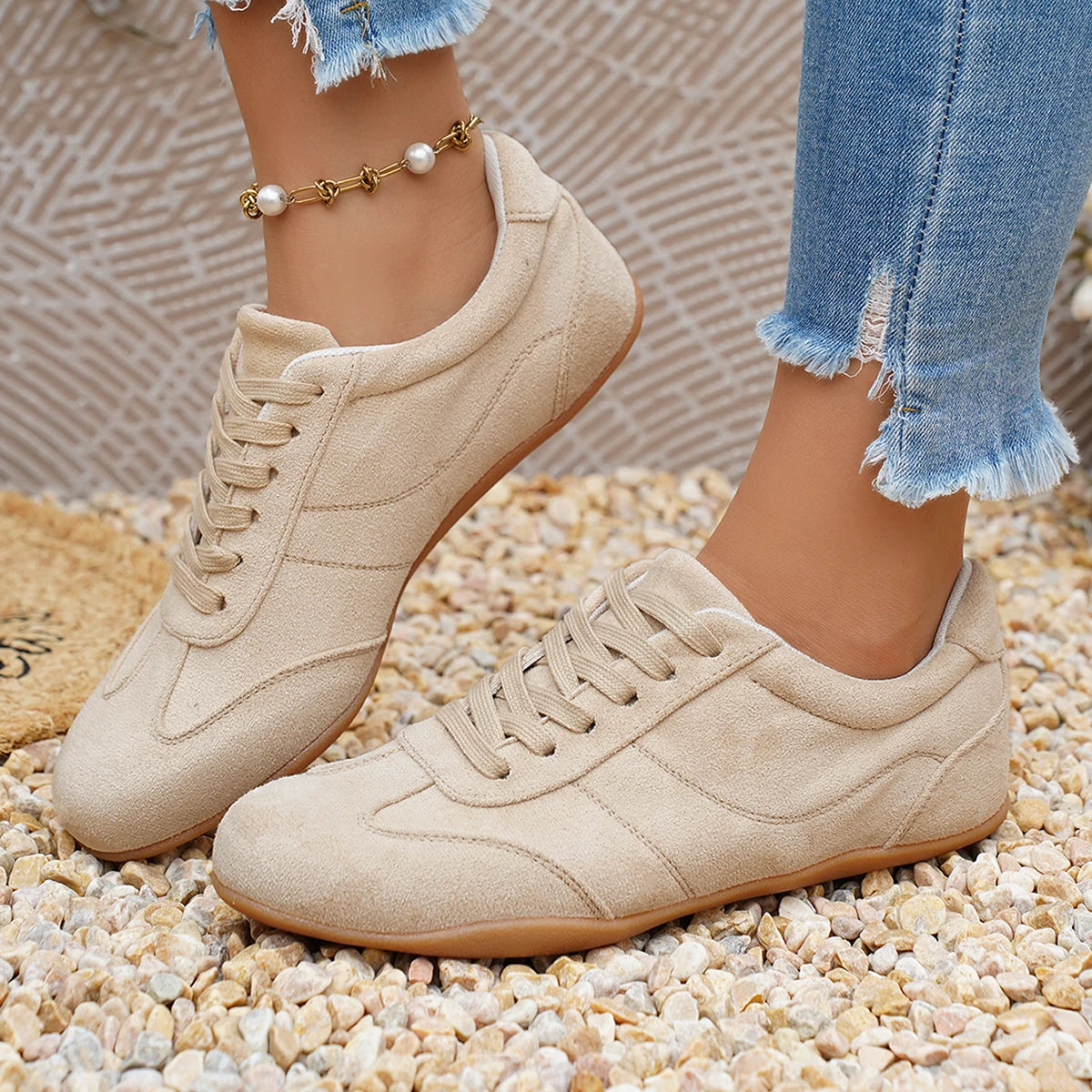 Women Natural Suede Leather Lace-up 2026 New Sneakers Round Toe Soft Comfort Casual Female Outdoor Drive/walk Shoes for Woman