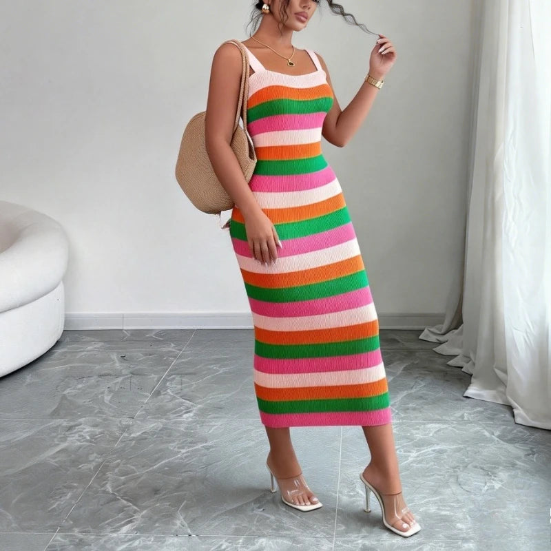 Rainbow Stripe Maxi Dress
