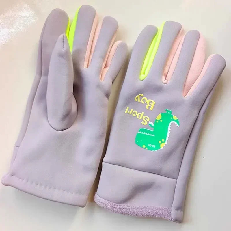 Children Warm Plush Gloves Winter Boys Girls Kids Outdoor Windproof Skiing Cycling Gloves Glow Students Toddler Cycling Mittens
