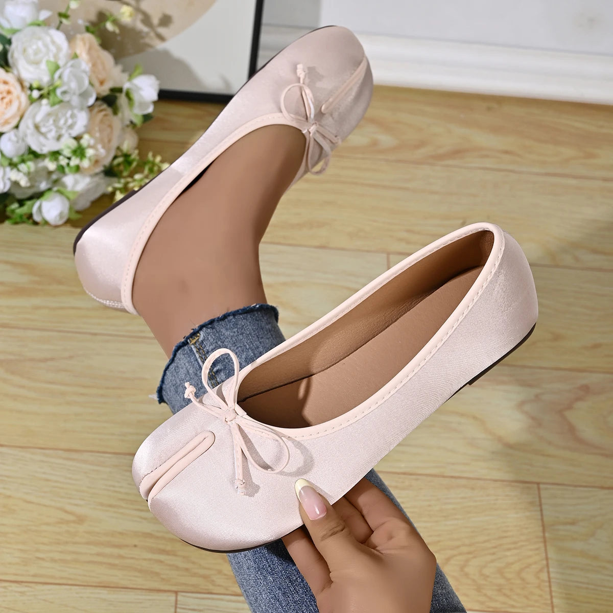 Soft Split Toe Tabi Ballet Flats Women Bowknot Leather Round Toe Ballerina Shoes Low Heel Slip On Loafers Casual Moccasins 2026