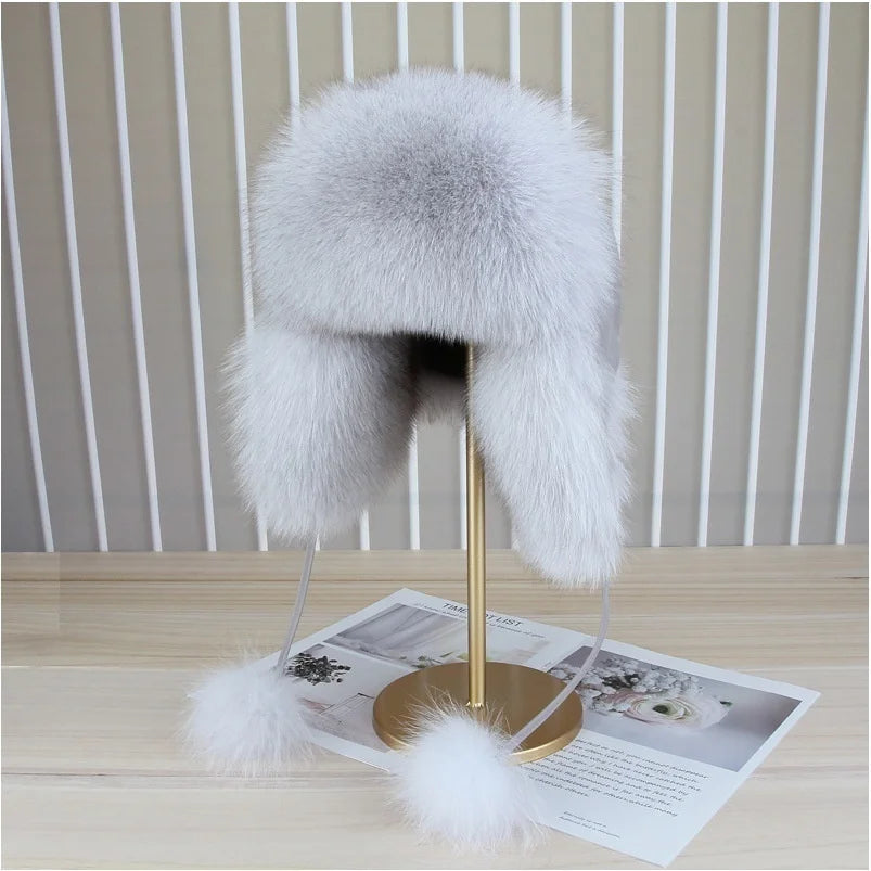 Real Fox Fur Hat For Women Winter Fashion Warm Lei Feng Hats Russians Outdoor Skiing Caps Natural Fur Hat Furry Thick Fur Cap