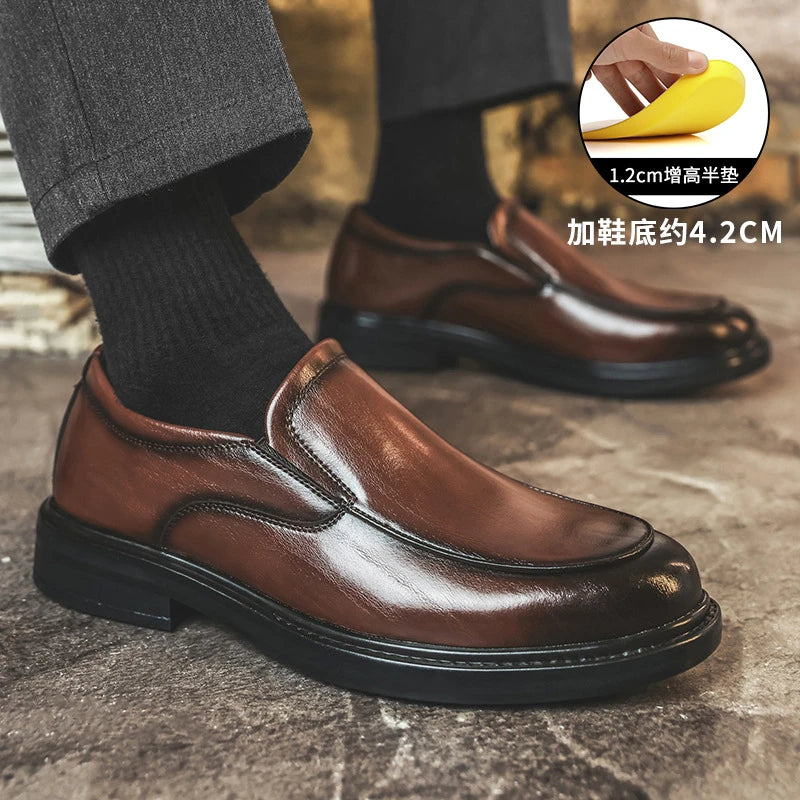 Men Vintage Burnished Leather Shoes 2026 Autumn New Trendy Low Top Slip On Casual Leather Shoes British Style Loafers For Men