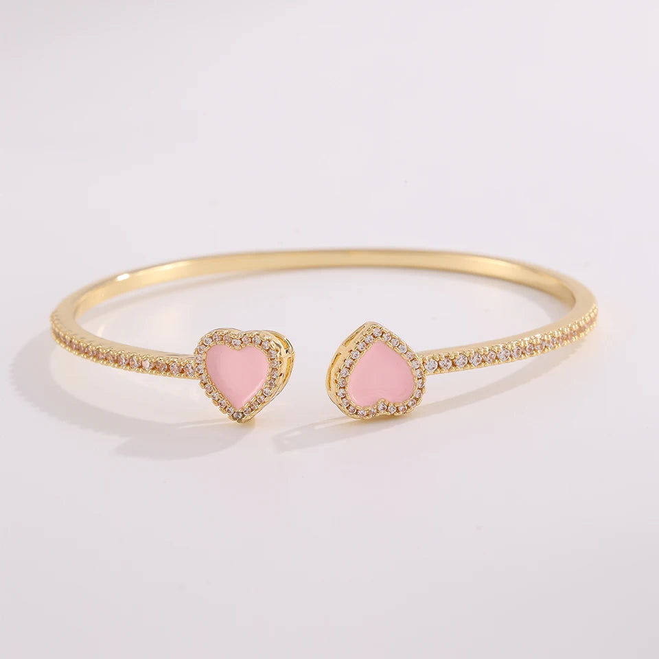 Yupsk 3PCS Pink Acrylic Oil-Dripping Heart Stackable Bracelets for Women & Girls – Sweet Exquisite Jewelry Gift Set