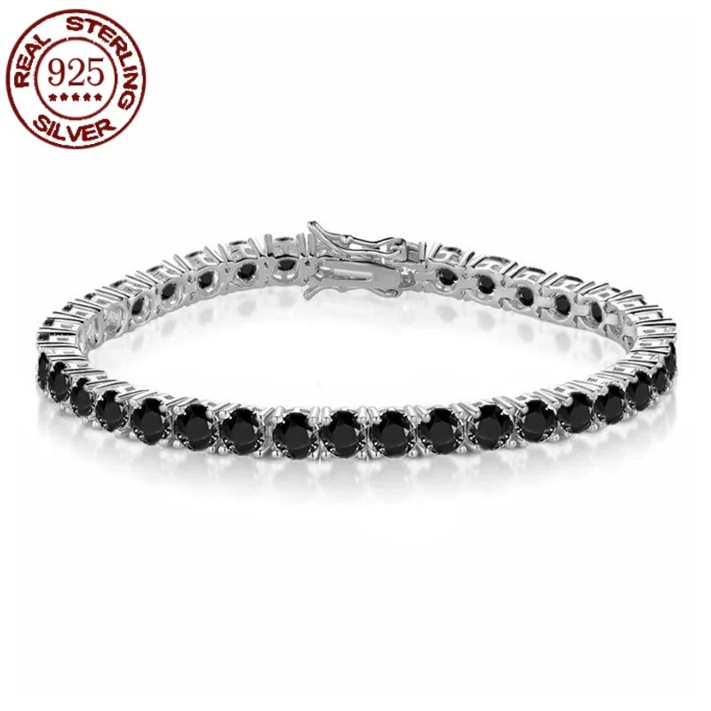 New Fashion S925 Sterling Silver 18K Gold-Plated 5A Black Zircon Tennis Bracelet for Men & Women