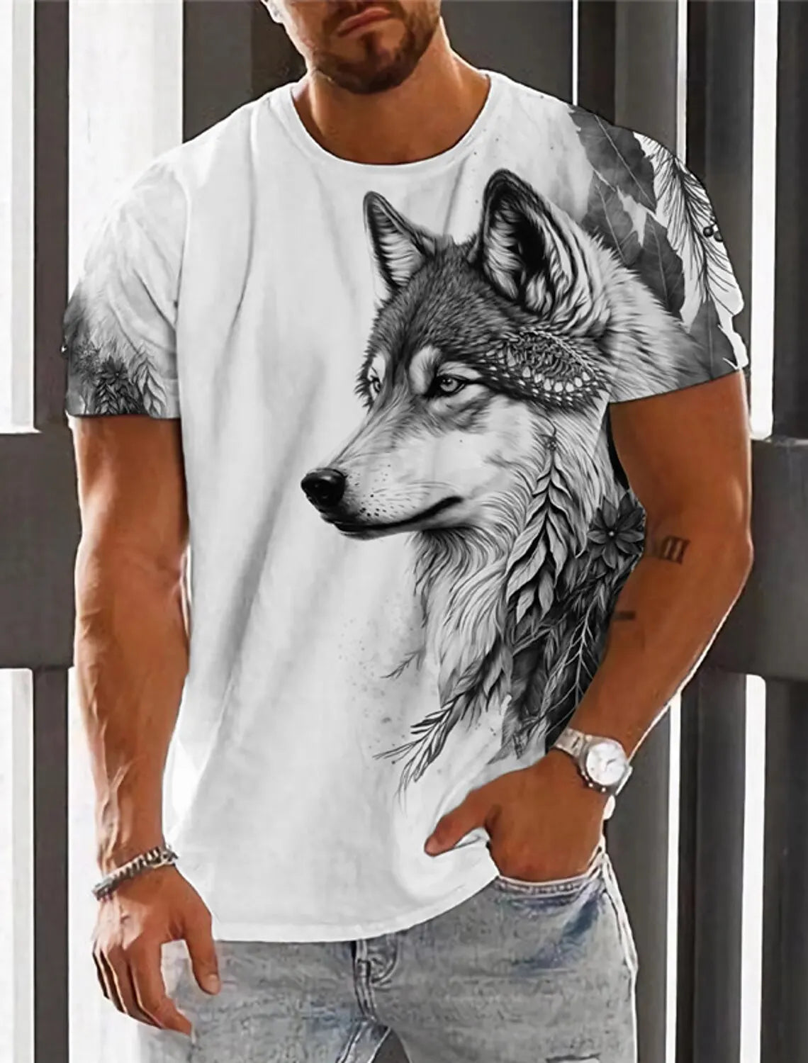 Men's 3D Wolf Print Man T Shirts Casual O Neck Short Sleeve Shirt Breathable And Comfortable Fabric Men's Street Outdoor Clothes