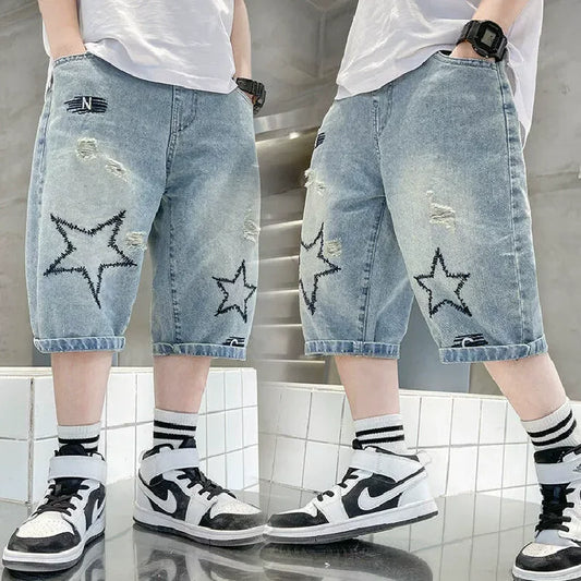 Boys’ Wide-Leg Denim Knee-Length Shorts