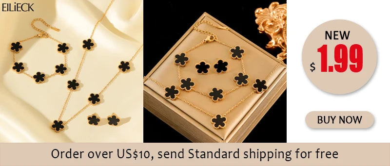 EILIECK 316L Stainless Steel White Zirconia Flower Petal Necklace Bracelet & Earrings Set for Women – Trendy Jewelry Party Gift
