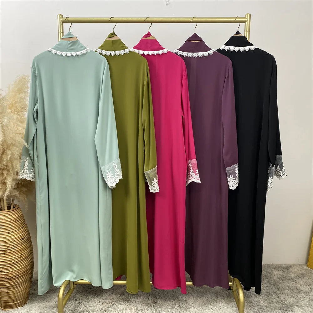 Women’s Lace Trim Nida Abaya with Pockets
