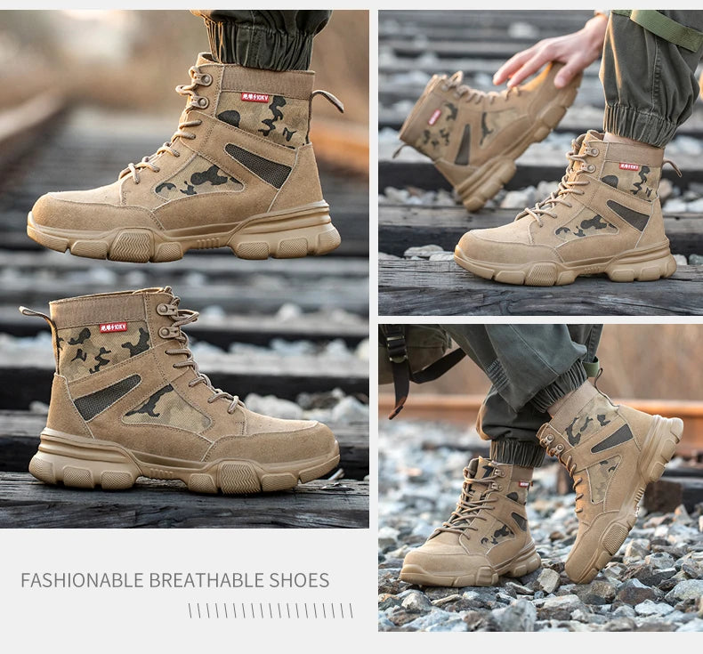 Outdoor Men Work Boots Safety Shoes Anti-puncture Safety Boot Work Steel Toe Shoes Indestructible Desert Combat Boots Protective