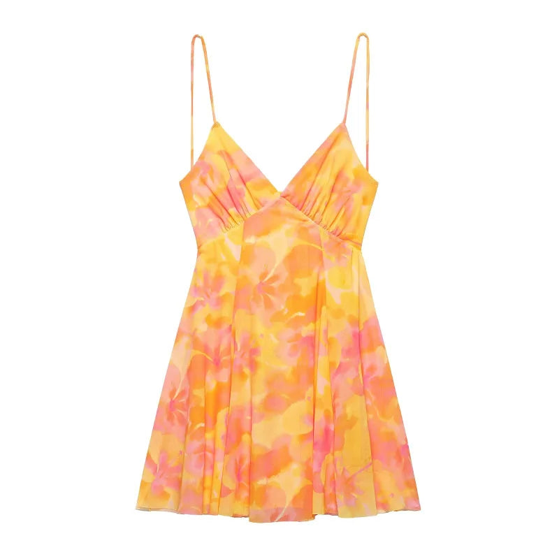 Women’s Printed V-Neck Halter Mini Dress