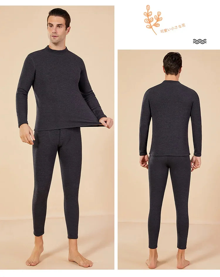 Men's Mock Neck Fleece Thermal Underwear Set