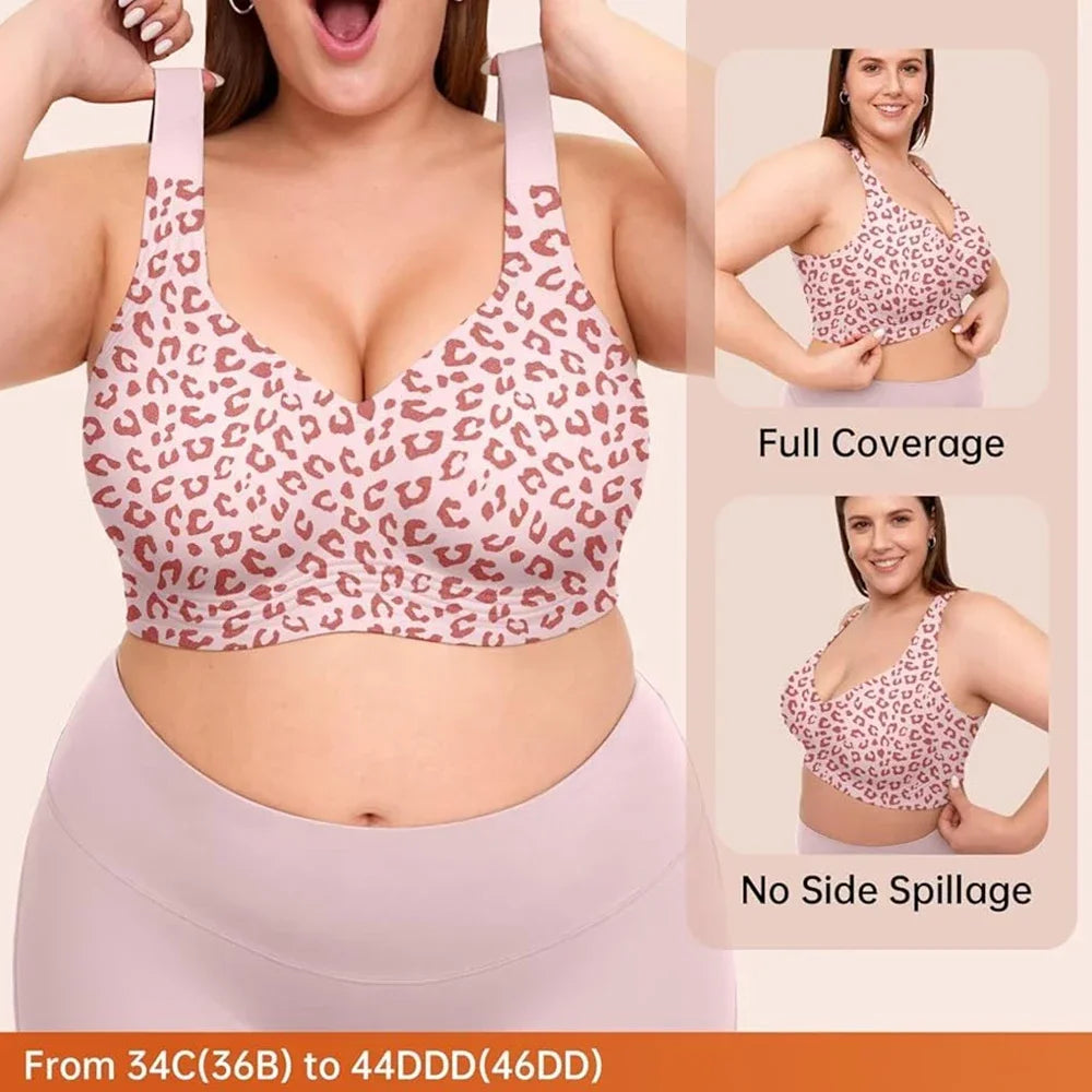 Leopard Print Seamless Jelly Bras No Underwire Push Up Wireless Bra Seamless Lift Bras Full Coverage Brassiere Plus Size,S-4XL