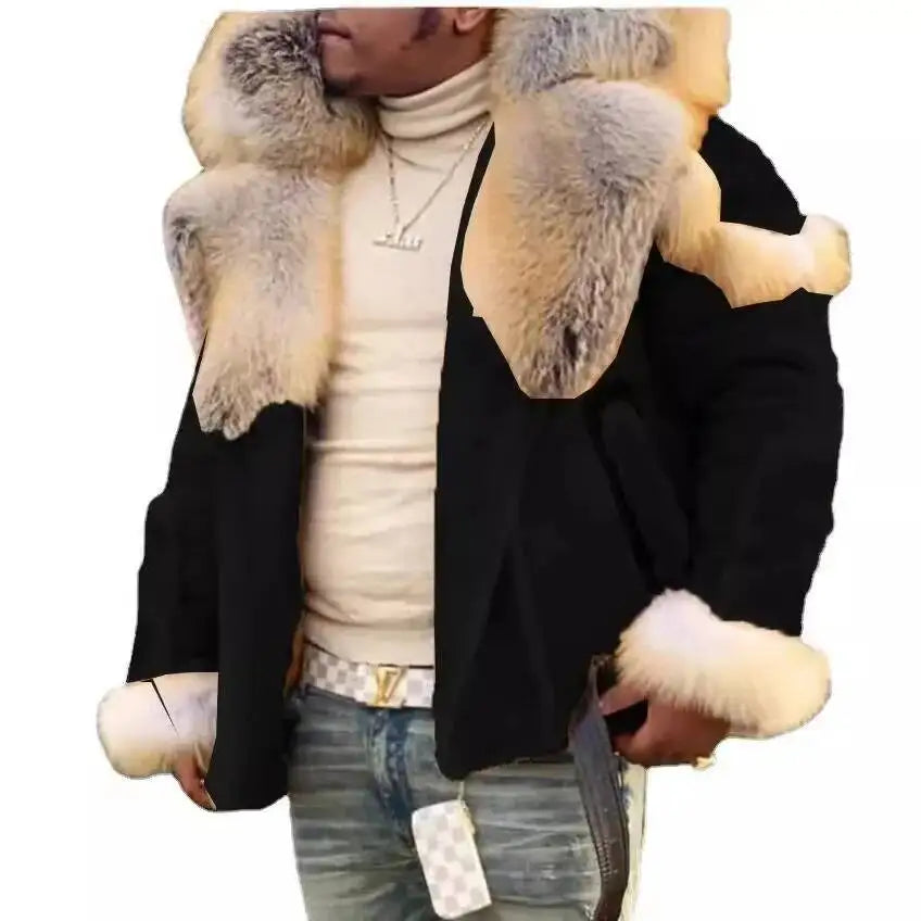 Men's Faux Leather Fur Collar Winter Jacket
