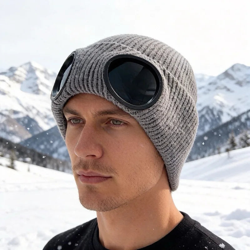 Men Women Winter Plus Plush Thicker Warmer Bonnet Ladies Casual Cap Acrylic Knitted Warm Goggles Hats Skullies Beanies R82