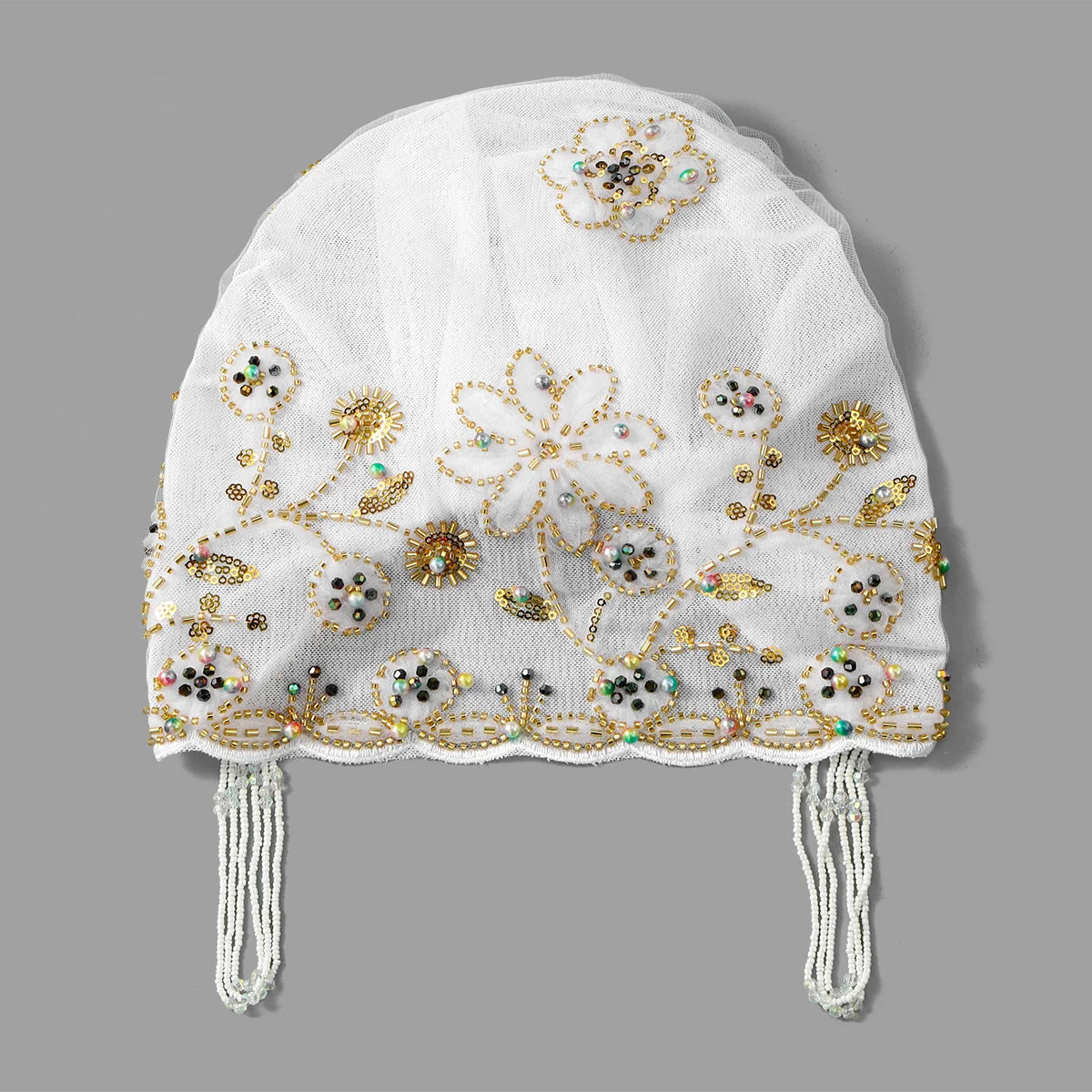 Women’s Luxury Pearl Embroidered Mesh Hijab Cap