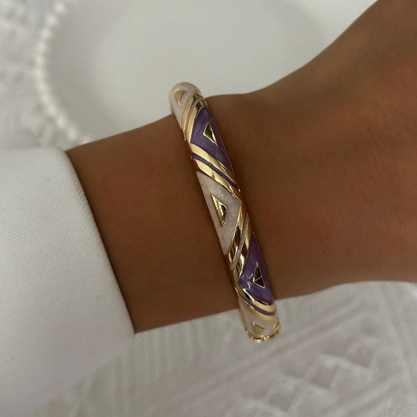 Elegant Enamel Flower Bracelet for Women – Retro Gold-Plated Evil Eye Floral Zircon Bangle, Vintage Party Jewelry