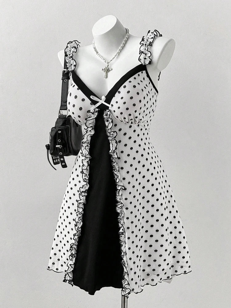 Women’s Y2K Polka Dot Bow Mini Dress