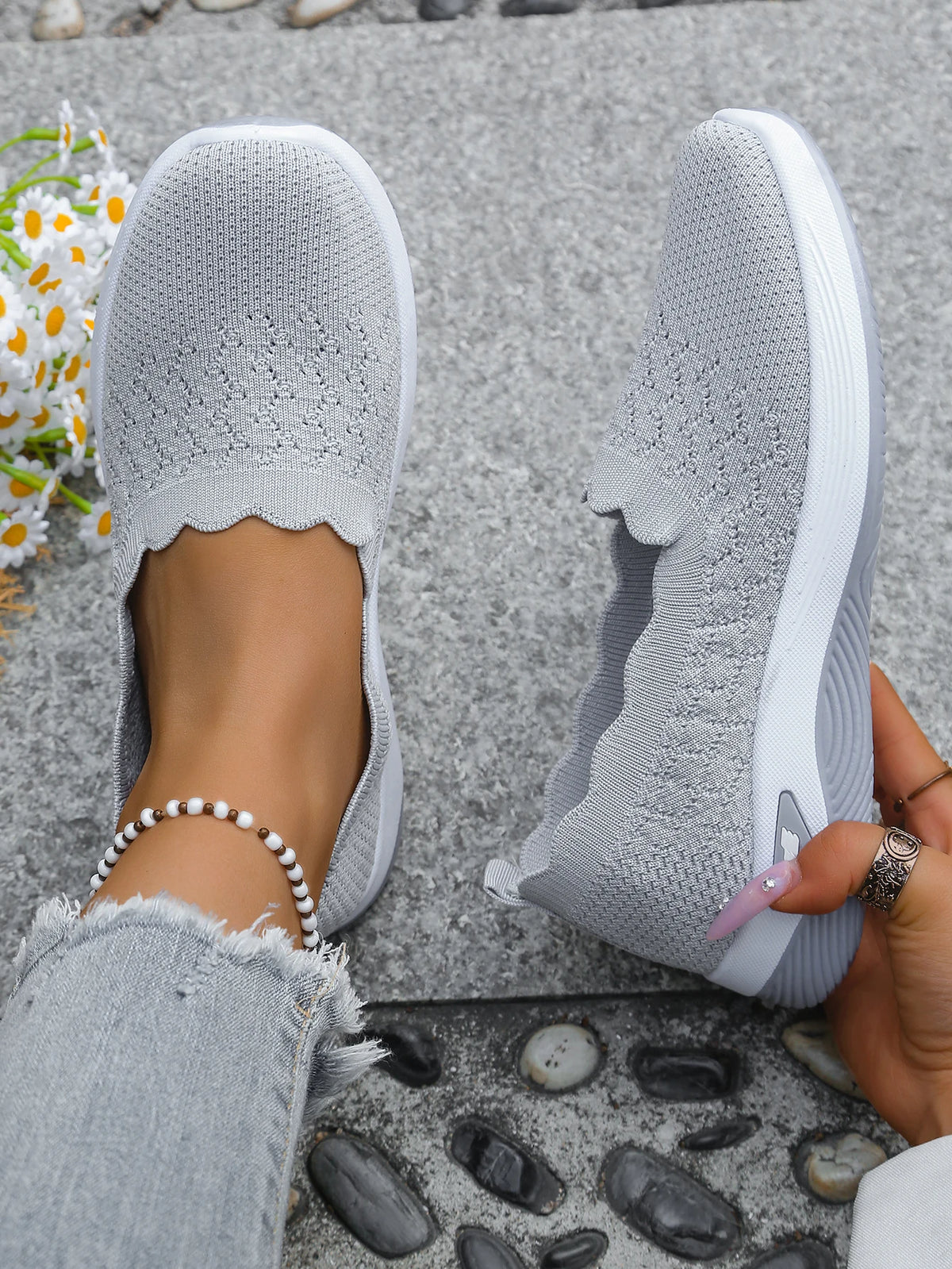 Women's 2026 Summer Breathable Knit Slip-On Sneakers Ultra Lightweight Soft Sole Comfortable Casual Loafers for Daily Work Walk