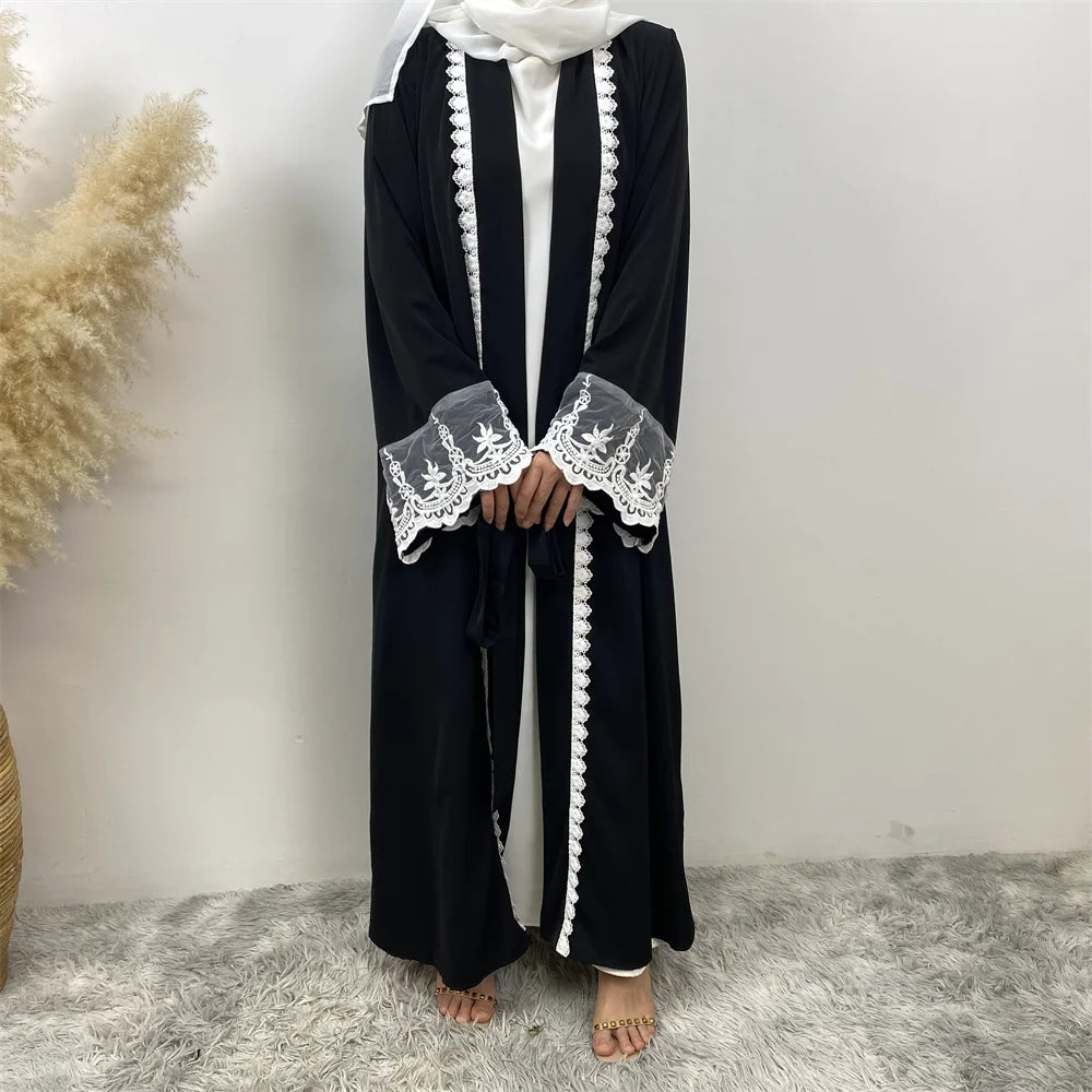 Women’s Lace Trim Nida Abaya with Pockets